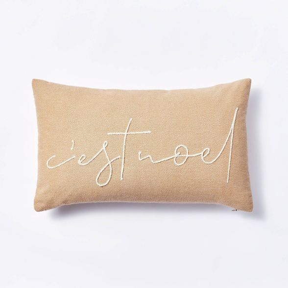 Oversized &#39;C&#39;est Noel&#39; Lumbar Throw Pillow Neutral - Threshold&#8482; designed with S... | Target