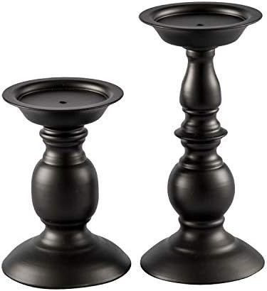 Black Metal Pillar Candle Holders Set of 2, Decorative Candlestick Candle Holders Stand, Decorati... | Amazon (US)
