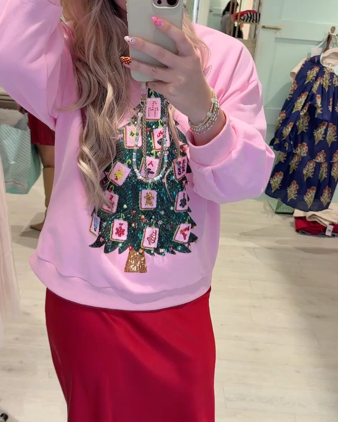 This red satin skirt is perfect to dress up or down, I am in love! Elastic waistband and so flattering  