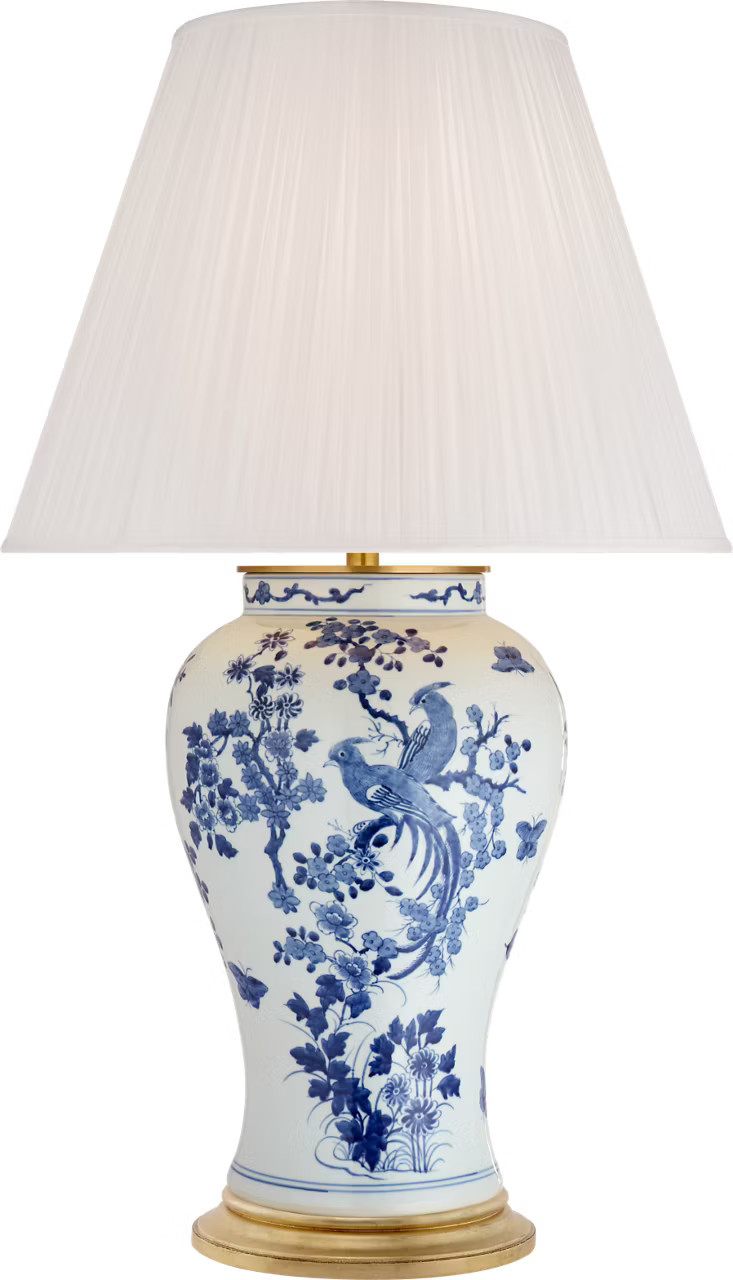 Blythe Large Table Lamp in Blue and White Porcelain with Silk Pleated ShadeVisual Comfort | Visual Comfort