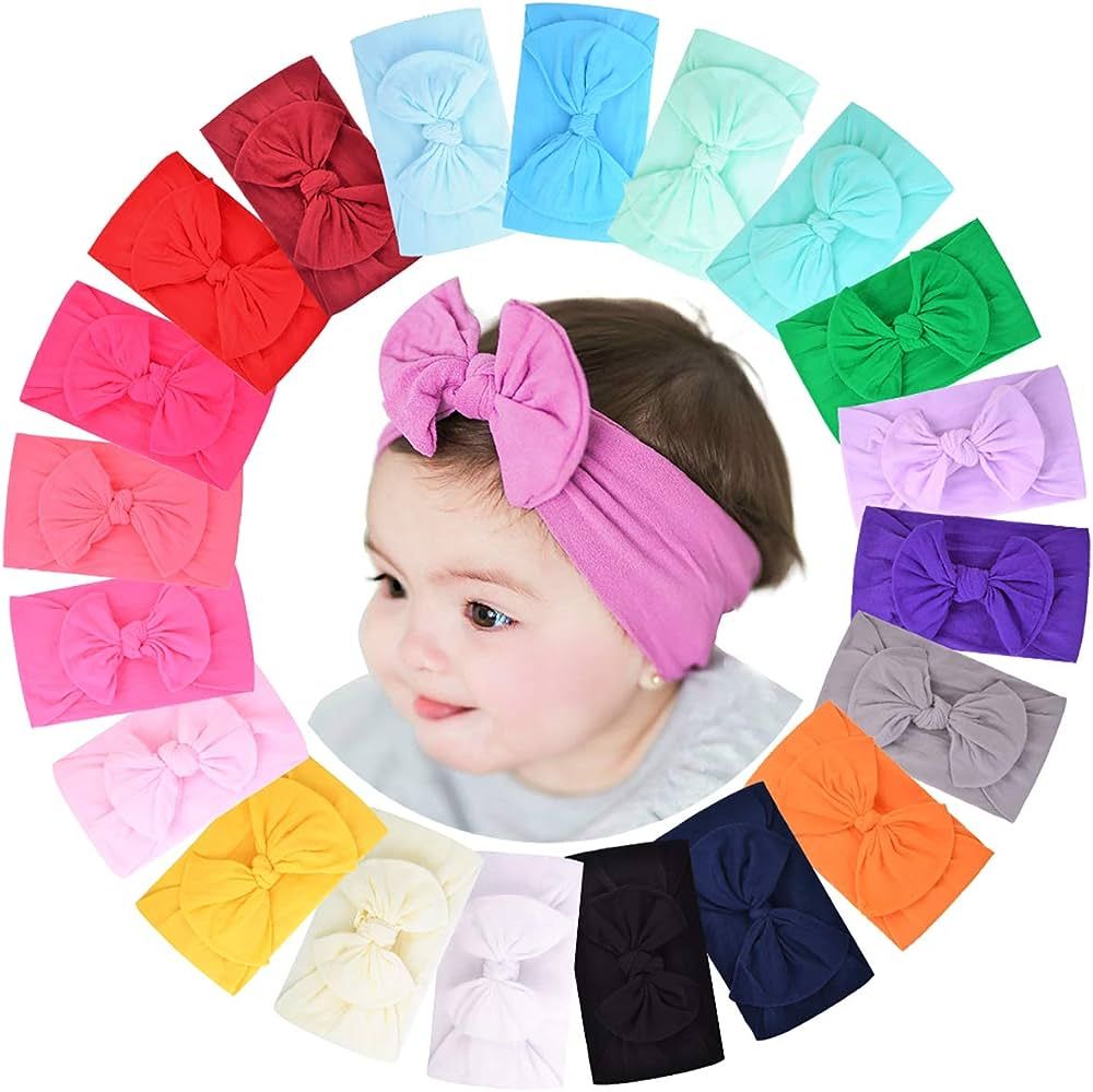 jollybows 20pcs Baby Girls Nylon Headbands Turban Hair Bows Hair Band Elastic Hair Accessories fo... | Amazon (US)