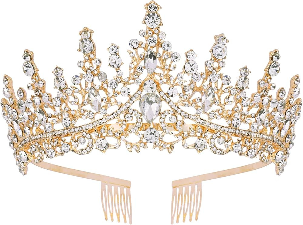 CURASA Gold Tiara and Crowns for Women Crystal Queen Crown, Wedding Tiaras for Bride Princess Cro... | Amazon (US)