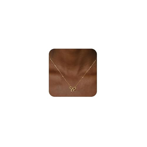 SUFOPE Gold Necklace for Women Dainty Bow Necklace 14K Gold Plated Pendant Neckalce Tiny Satellite Choker Chain Trendy Cute Bowknot Necklace Jewelry for Gift | Amazon (US)