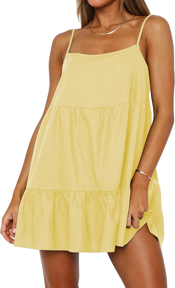 MISSACTIVER Women's Spaghetti Straps Ruffle Mini Dress Scoop Neck Sleeveless Babydoll Short Dress... | Amazon (US)