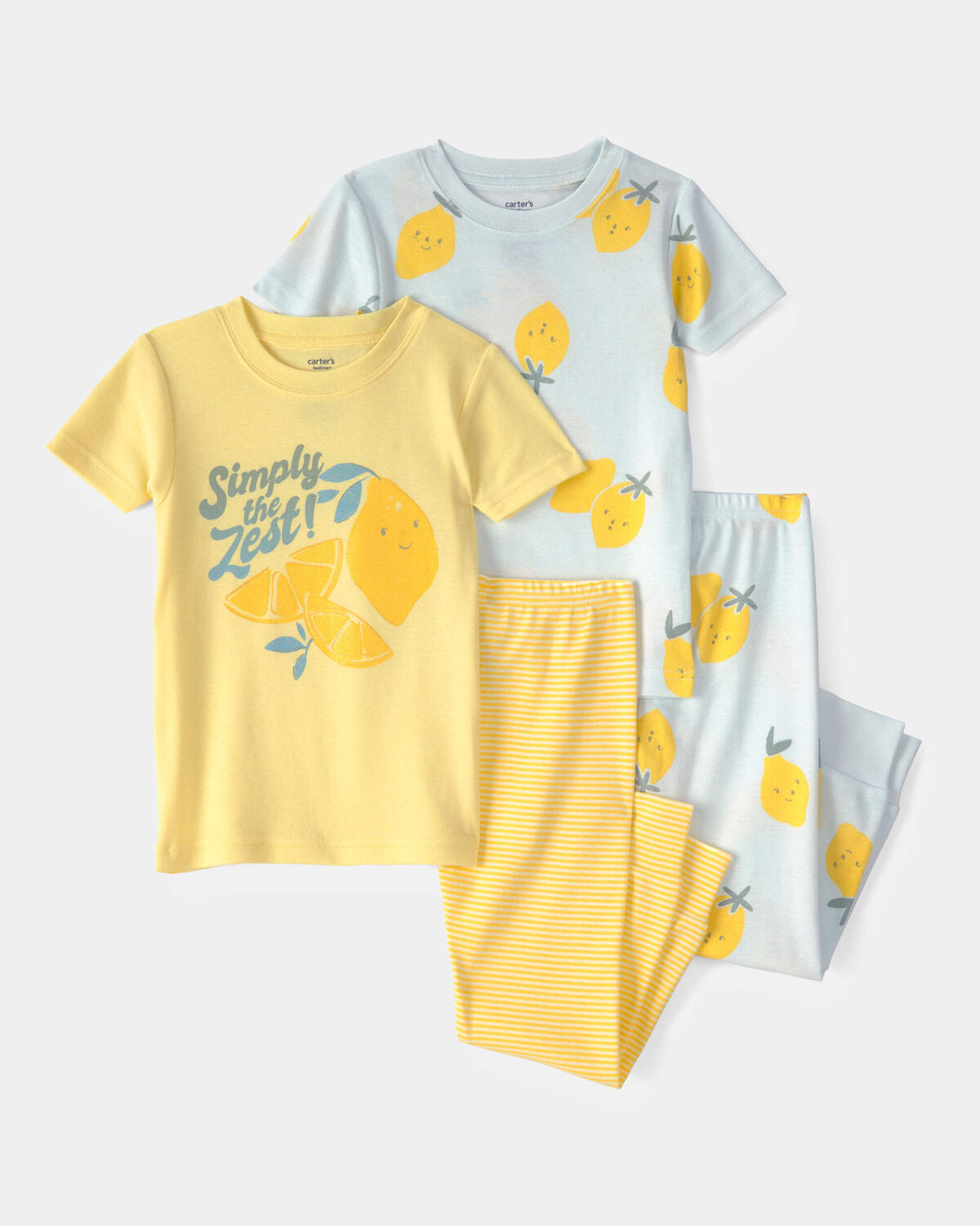 Toddler Girl Lemon 100% Cotton Snug Fit 4-Piece Pajama Set - Blue/Yellow | Carter's | Carter's Inc