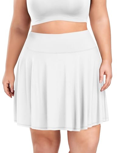 COOTRY Women's Plus Size Pleated Tennis Skirt with Shorts Athletic Golf Skorts with Pockets High Waisted Workout Skirts White 4XL | Amazon (US)