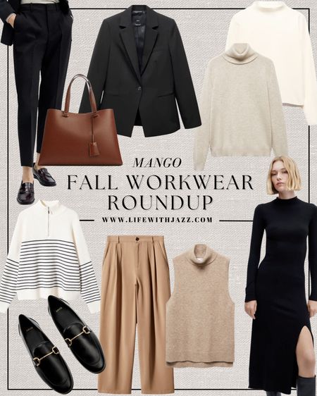 Mango fall workwear roundup - 30% off sale going on right now! Everything here is included in the sale except the 100% cashmere turtleneck sweater! 

Leather tote 
Wide leg trousers
Sweater dress 
Loafers 
Striped sweater 
Tailored suit blazer  

#LTKfindsunder100 #LTKworkwear #LTKsalealert