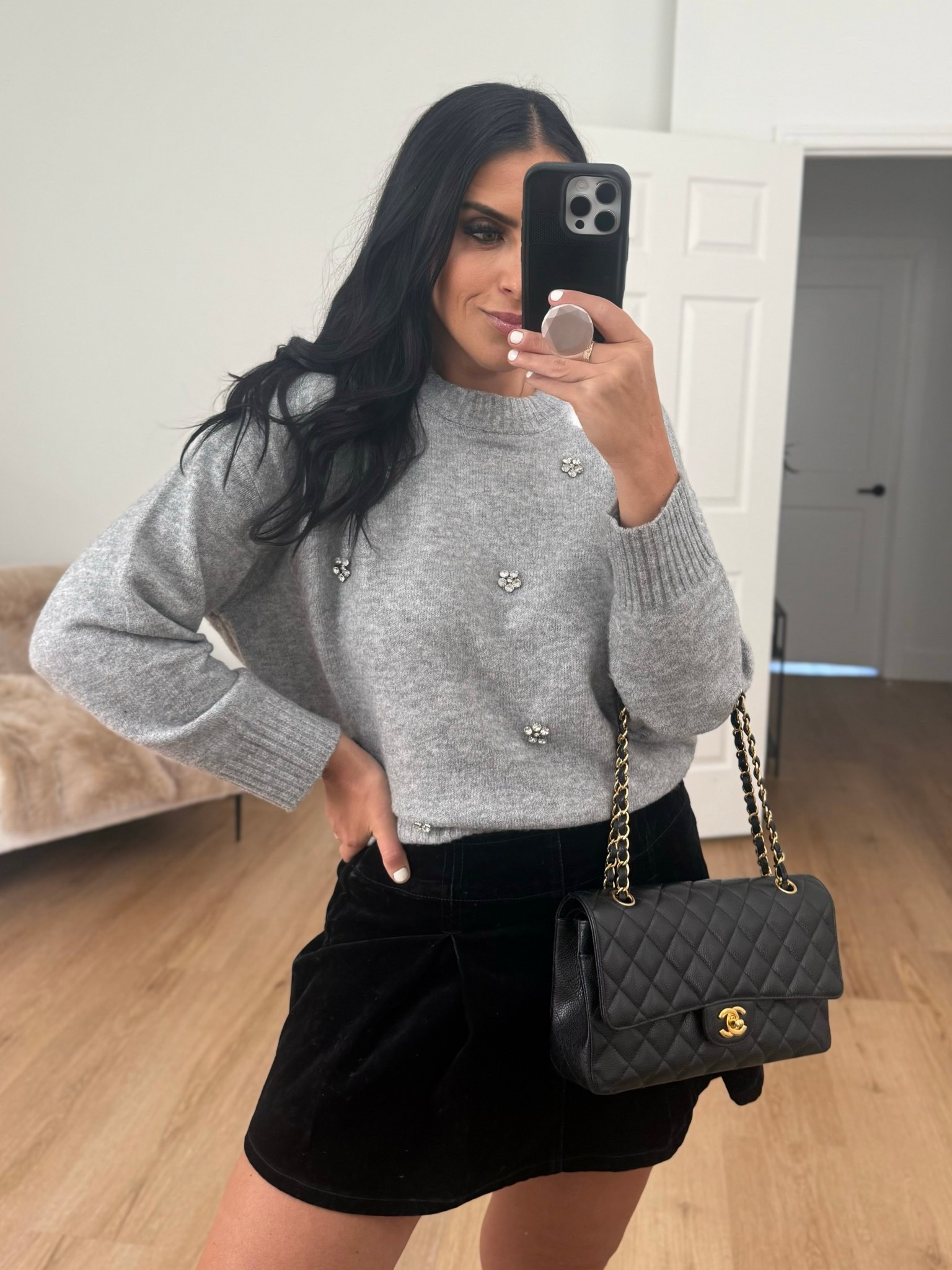 Free Assembly Women's Embellished Mock Neck Sweater with Long Sleeves wearing size medium only $26. Madden NYC Women's Flocked Pleated Mini Skort wearing size medium only 14