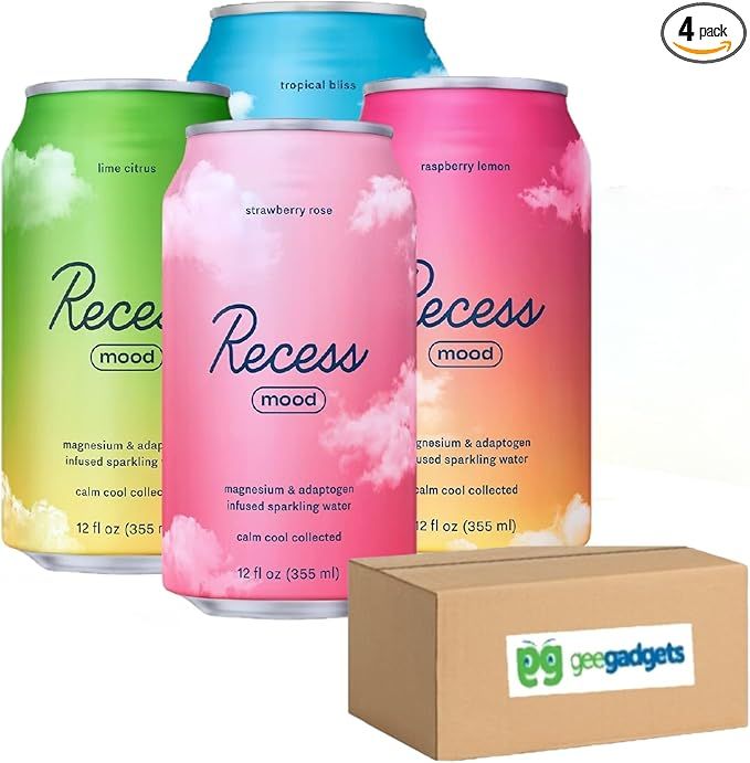 Recess Mood Magnesium Supplement Drink Calming Beverage, 12 Fl Oz (Variety Pack) 4 Count | Amazon (US)