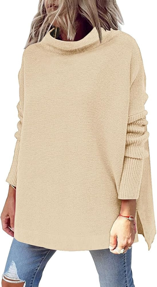 LILLUSORY Women's Mock Turtleneck Sweater Oversized Long Sleeve Split Hem Casual Knit Pullover Tu... | Amazon (US)