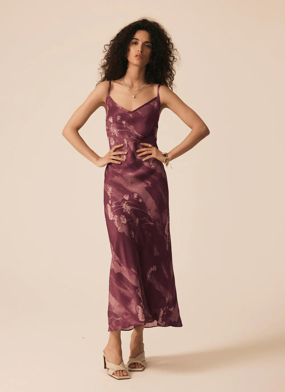 Burgundy Floral Print Slip Dress | Mint Velvet