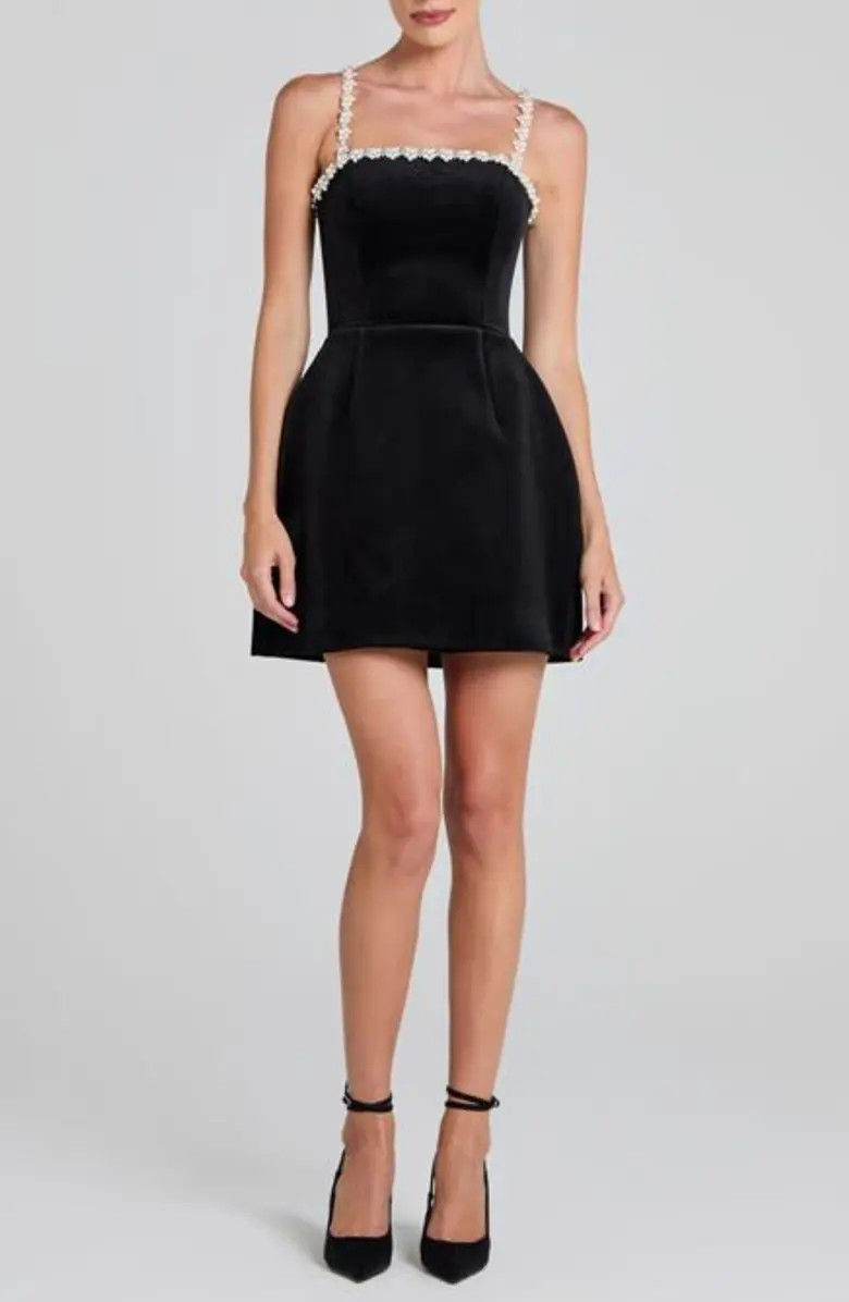 NADINE MERABI Alice Embellished Velvet Minidress | Nordstrom | Nordstrom
