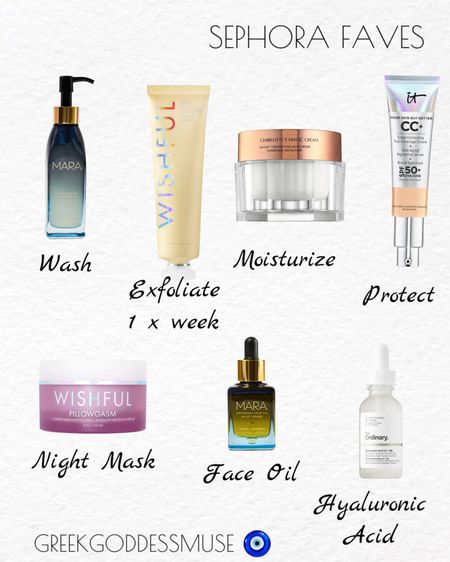 My Skin Care Routine 
Wash, moisturize, protect, use night, mask, hyaluronic acid, vitamin C, and face oil daily. Exfoliate one time per week. 

#LTKbeauty #LTKunder100 #LTKFind