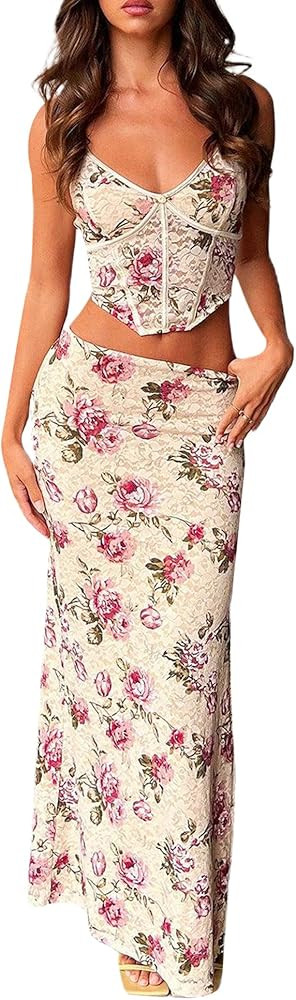 Women's 2 Piece Summer Outfits Sleeveless Tank Tops Split Bodycon Midi Skirt Dress Set | Amazon (US)