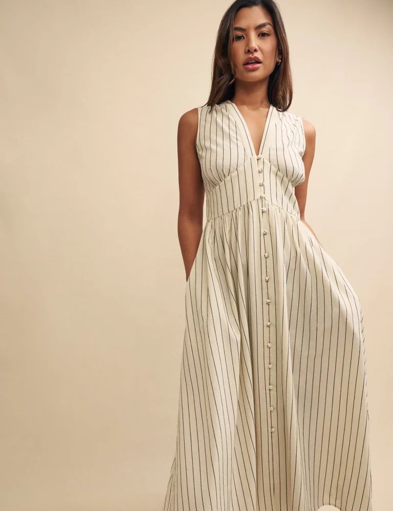 Pure Cotton Striped Midaxi Waisted Dress | Marks & Spencer (UK)