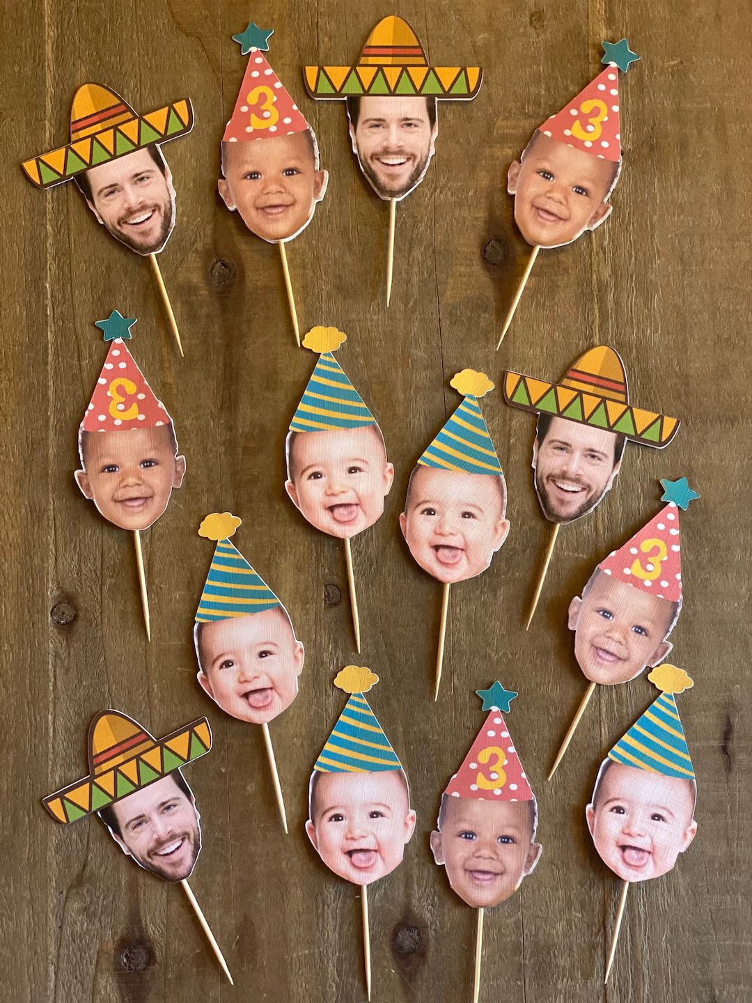 Face Cupcake Toppers,double Sided Custom Birthday Cupcake Toppers, Fathers Day, 18th,21st,40th,60... | Etsy (US)