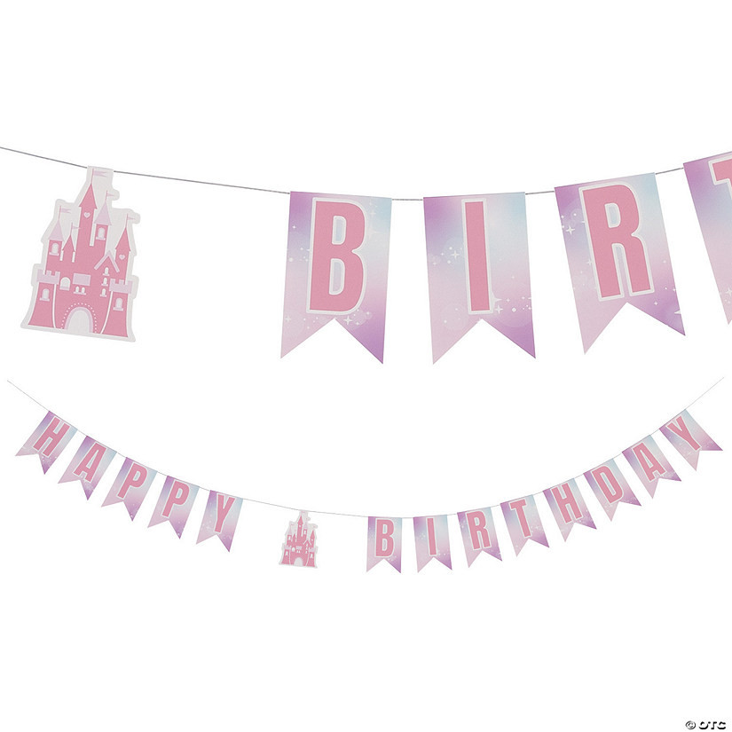 Pink Princess Castle Happy Birthday Pennant Banner | Oriental Trading Company