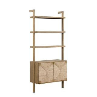 Nathan James Beacon 72 in. H Light Brown 3-Shelf Bohemian Wood Bookcase Storage Cabinet with Seag... | The Home Depot