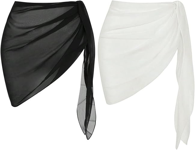 MakeMeChic Women's Cover Up Skirts Mesh Sheer Tie Dye Sarongs Knot Side Boho Summer Beach Outfits | Amazon (US)