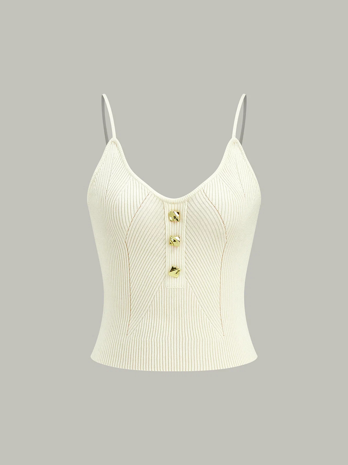 Ribbed Knit Metal Button Cami Top | Commense
