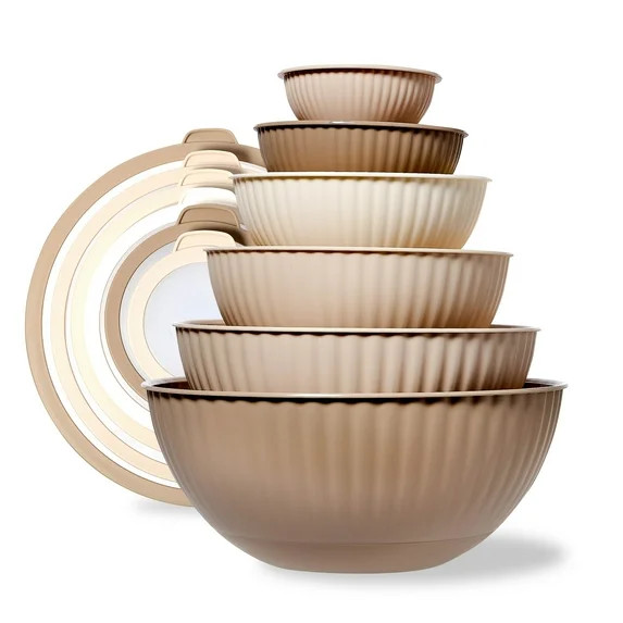 Cook with Color 12-Piece Mixing Bowl Set with Non-Slip Silicone Base and Transparent Lids, Taupe | Walmart (US)