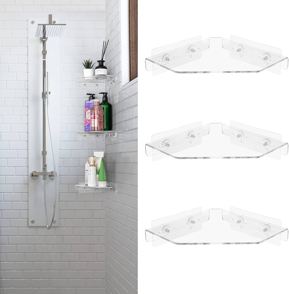OAPRIRE 3-Pack Corner Shower Shelf, Acrylic Wall Mounted Bathroom Shower Organizer with Adhesive,... | Amazon (US)