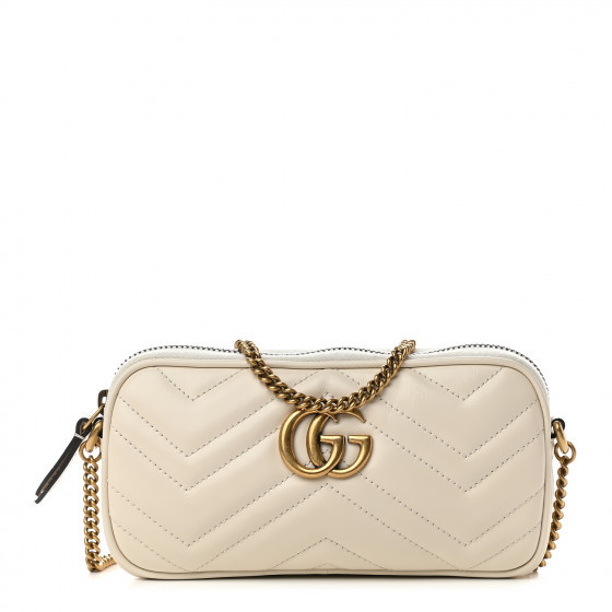 GUCCI Calfskin Matelasse Mini GG Marmont Chain Crossbody Bag White | Fashionphile