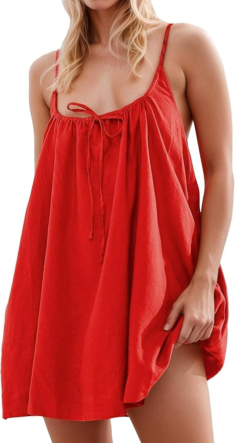NEEP Boho Dresses for Women 2026 Mini Linen Cover Up Sundresses Summer Spaghetti Strap Sleeveless... | Amazon (US)