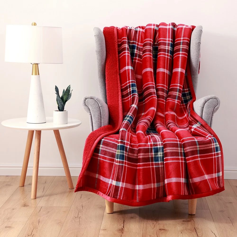 Better Homes & Gardens Red Plaid Velvet Plush Sherpa Throw Blanket, Oversized | Walmart (US)