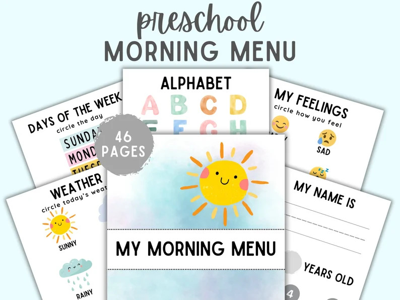 Morning Menu Preschool Printable, Homeschool Preschool, Preschool Worksheets, Homeschool Menu, Al... | Etsy (US)
