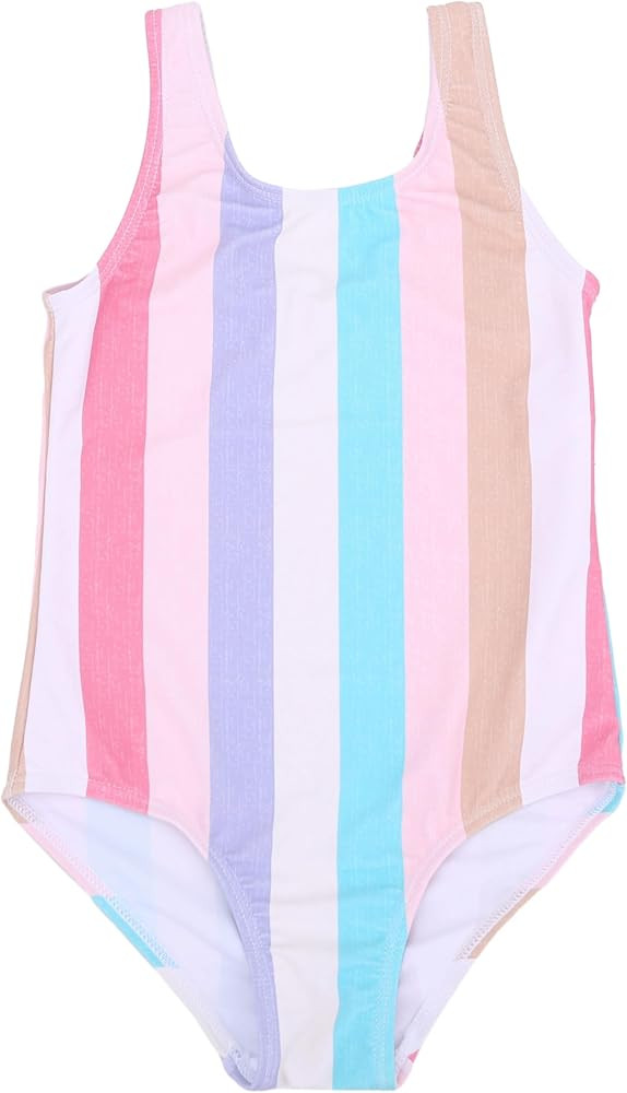 LIZENS Girls' One-Piece Swimwear Cute Striped Bathing Suit with Rainbow Butterfly | Amazon (US)