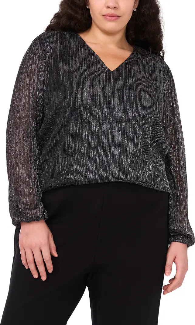 Halogen® Metallic Plissé V-Neck Top | Nordstrom | Nordstrom