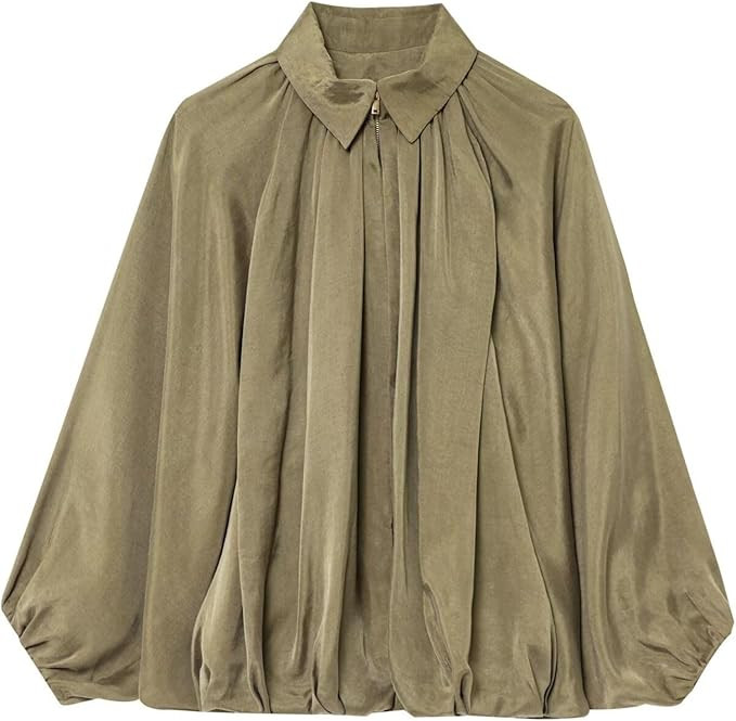 FindThy Women’s Puffed Bomber Jacket Trendy Lapel Collar Long Batwing Sleeve Front Zip Oversize... | Amazon (US)