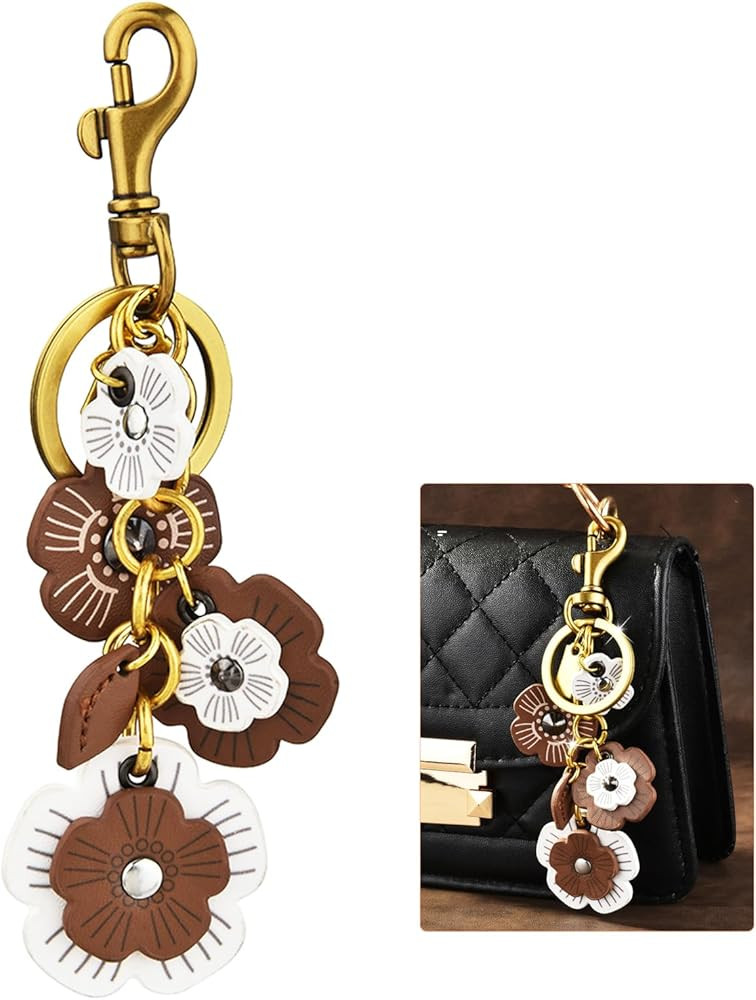 Women's Leather Flower Bag Charm Handbag& Wallet Decor Vintage Aesthetic Keychain Accessory Leath... | Amazon (US)