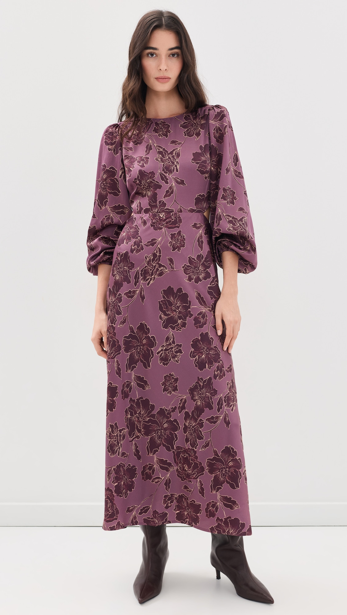 ASTR the Label Quinn Dress Plum Floral L | Shopbop