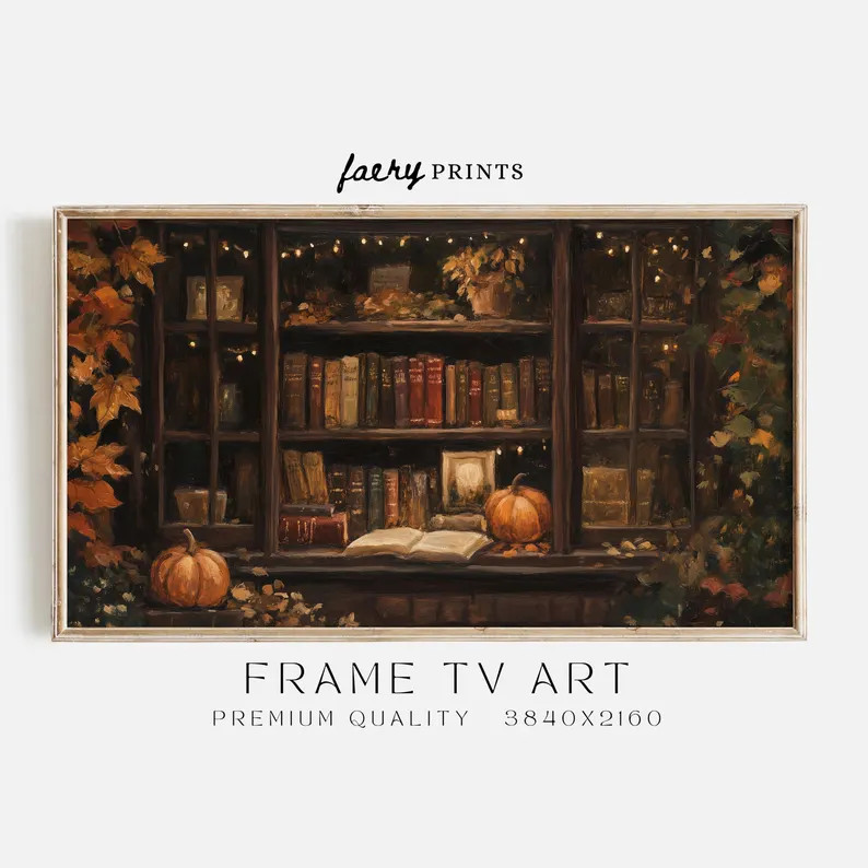 Fall Frame TV Art | Halloween Decorated Window Frame TV | Cottagecore Pumpkin Samsung Frame TV Ar... | Etsy (US)