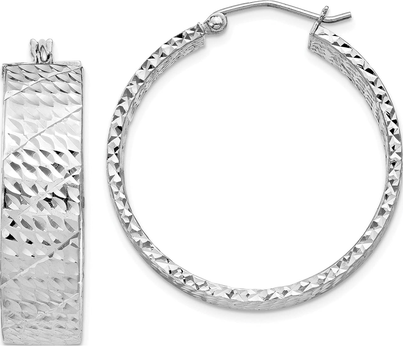 Amazon.com: Sterling Silver Rhodium-Plated Diamond-Cut 7.75X30mm Hoop Earrings (31 X 31) Made In ... | Amazon (US)