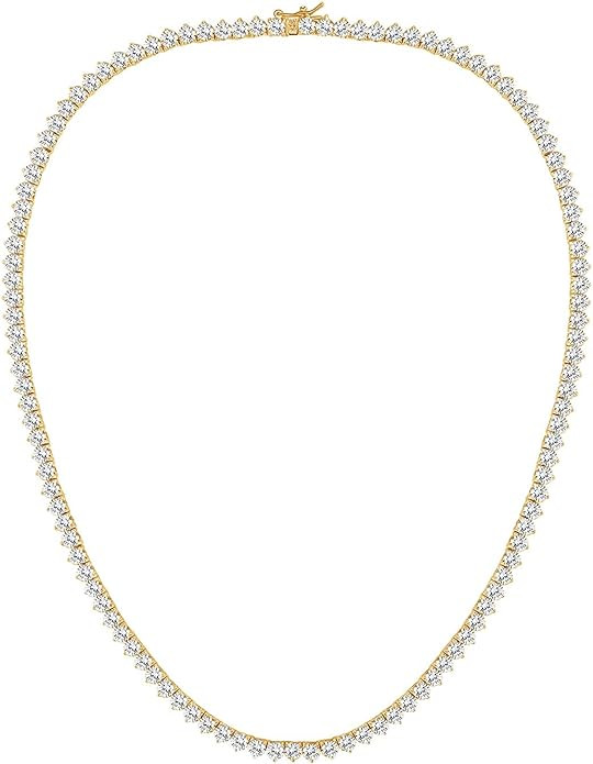 GMESME 3 Prong 18K White Gold Plated Cubic Zirconia Classic Tennis Necklace (16-24inch) | Amazon (US)