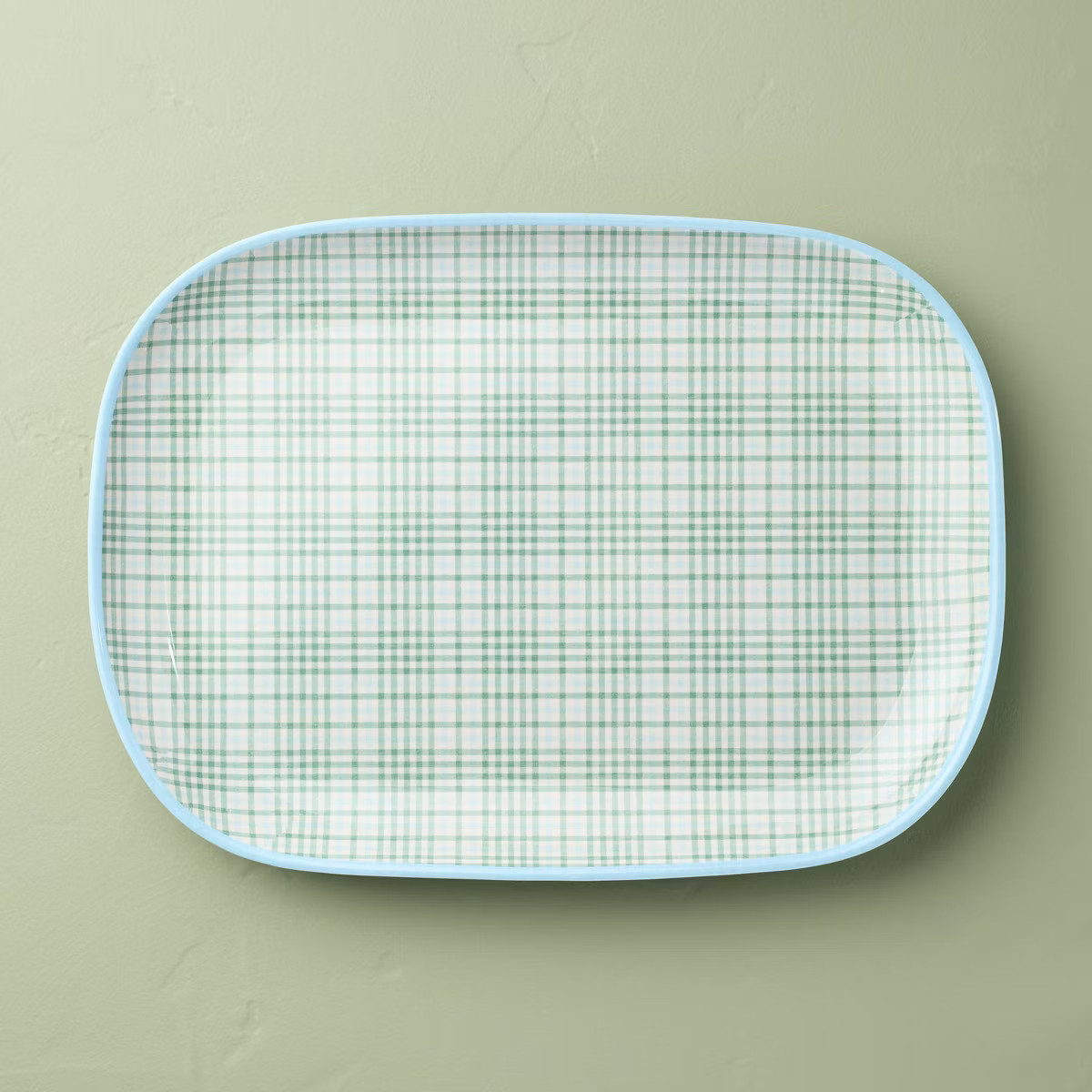 12"x17" Layered Plaid Melamine Serving Platter Green/Blue/Cream - Hearth & Hand™ with Magnolia | Target