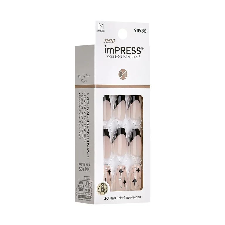 KISS imPRESS 'For the Night' Press-On Nails, Black Tip, Medium Length, Coffin Shape, 33 Ct. | Walmart (US)