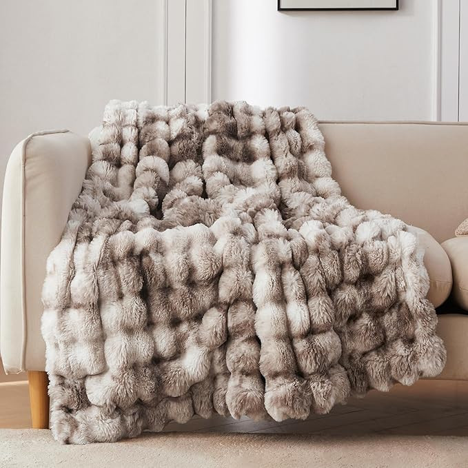 COOVA Faux Fur Throw Blanket for Couch, Cozy Soft and Fuzzy Plush Rabbit Fur Bubble Blanket for S... | Amazon (US)