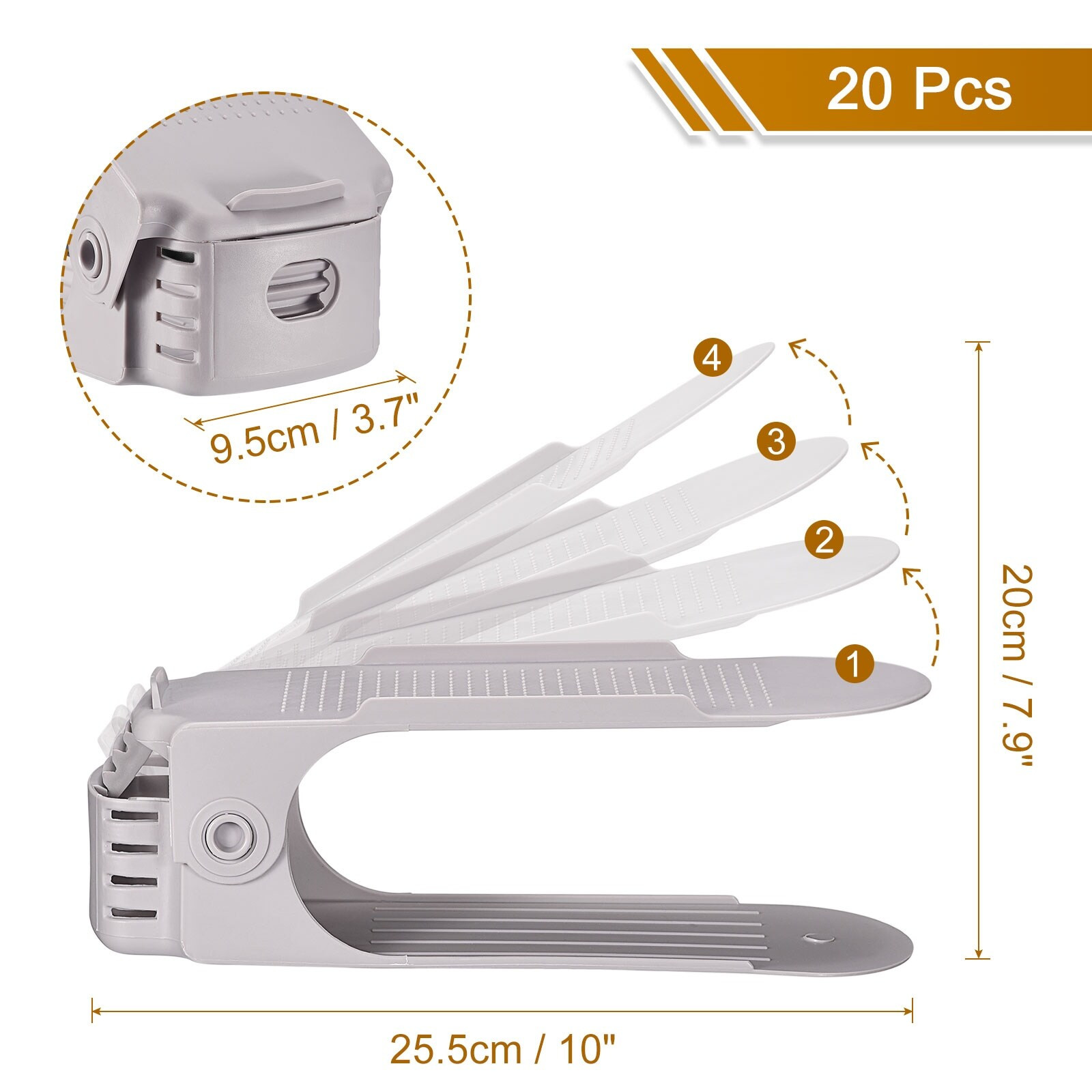 Shoe Slots Organizer 255x95x200mm Adjustable Double Layer Rack Pack of 20, Grey | Bed Bath & Beyond