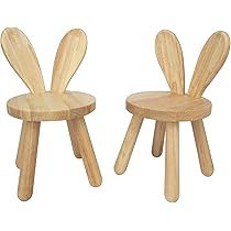 Wooden Kids Chair Set(Pack 2), Naturally Finished Solid Hardwood,Bunny Ear Toddler Stool,Handmade, f | Amazon (US)