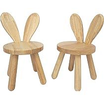 Wooden Kids Chair Set(Pack 2), Naturally Finished Solid Hardwood,Bunny Ear Toddler Stool,Handmade, f | Amazon (US)