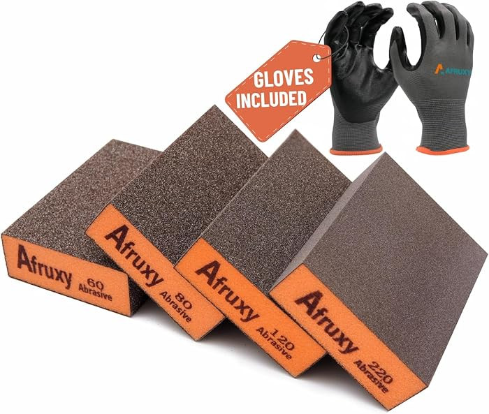 Sanding Sponge, 60/80/120/220 Grit 4-Pack with Protective Gloves, Coarse Fine Medium Grit Sanding... | Amazon (US)