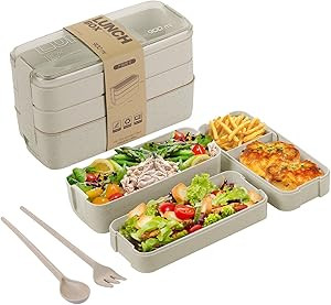 Bento Box for Adults, 3-In-1 Meal Prep Container, 900ML Japanese Lunch Box with Compartment, Whea... | Amazon (US)