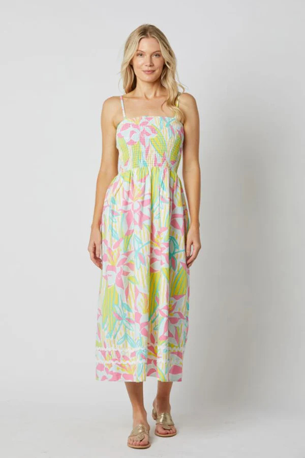 Pastel Palms Spaghetti Strap Midi Dress | Sail to Sable