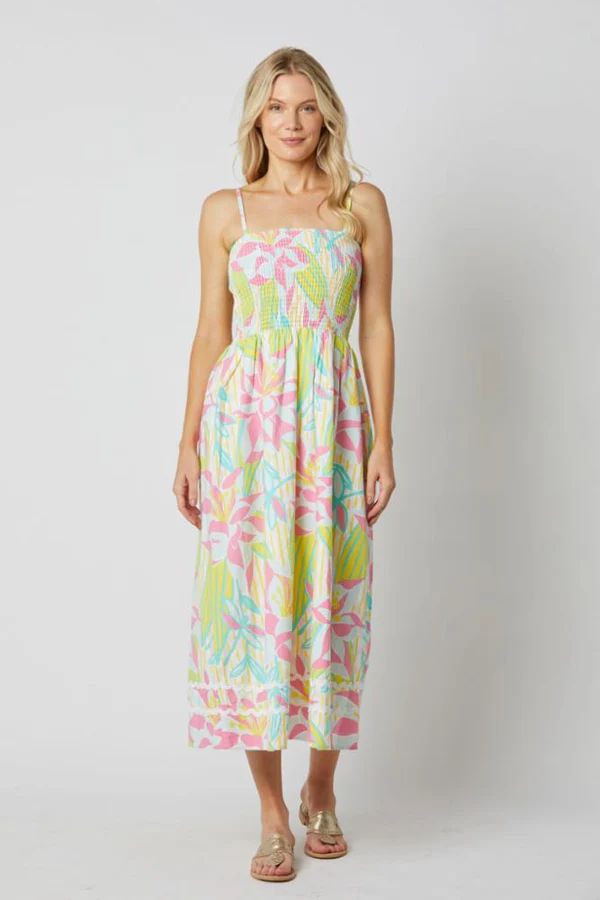 Pastel Palms Spaghetti Strap Midi Dress | Sail to Sable