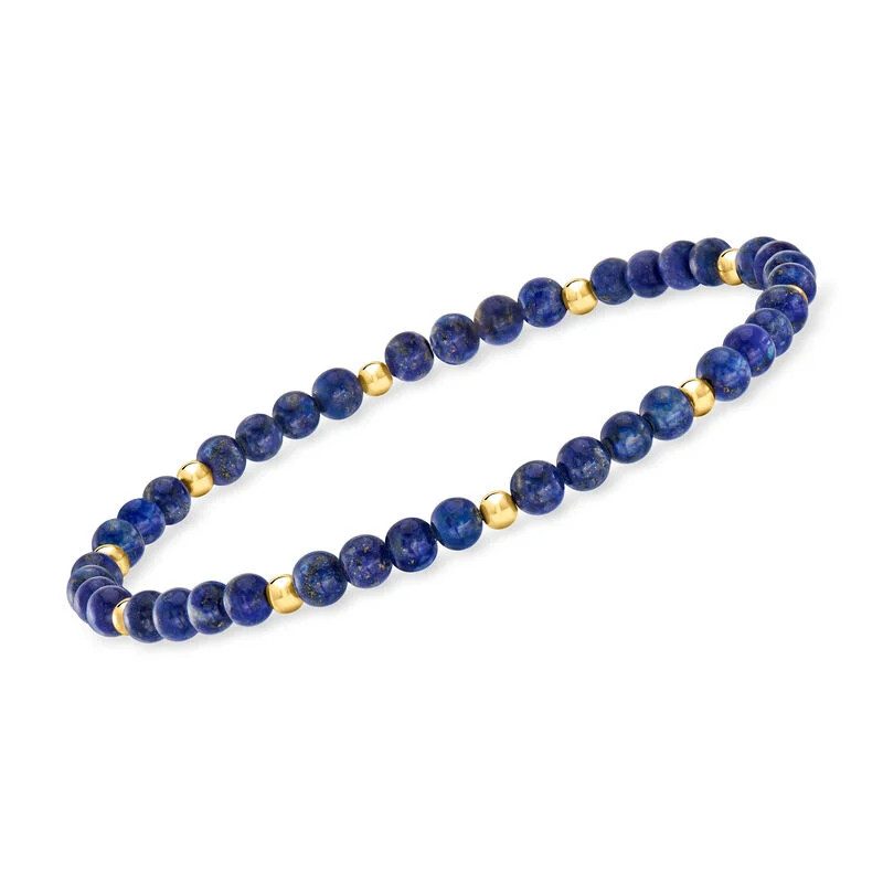 4-4.5mm Lapis Bead Stretch Bracelet with 14kt Yellow Gold | Ross-Simons