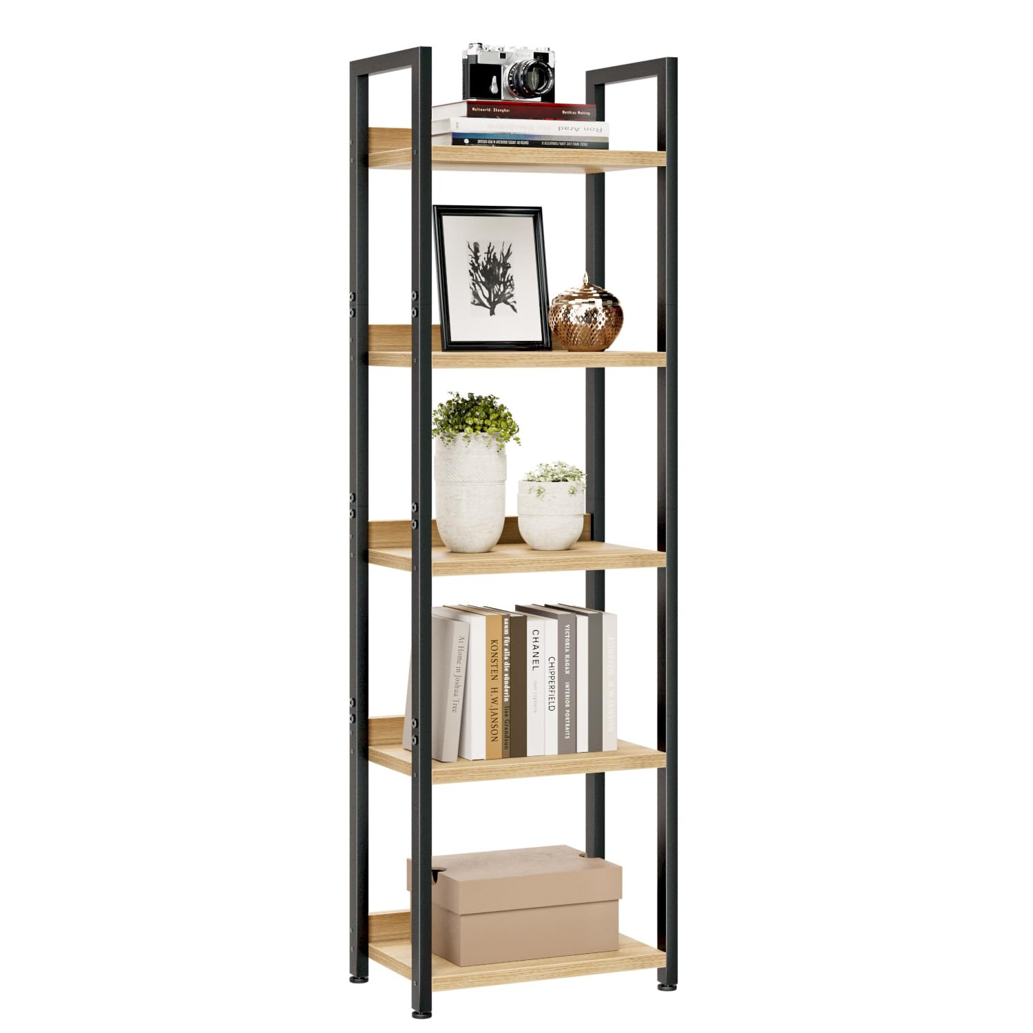 NUMENN Narrow Bookshelf, 5 Tier Bookshelves, Home Office Bookcase Shelf Storage Organizer, Free S... | Amazon (US)